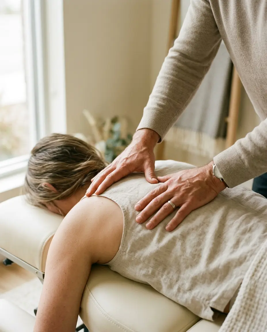 A chiropractor performing a gentle spinal adjustment at Fults Chiropractic